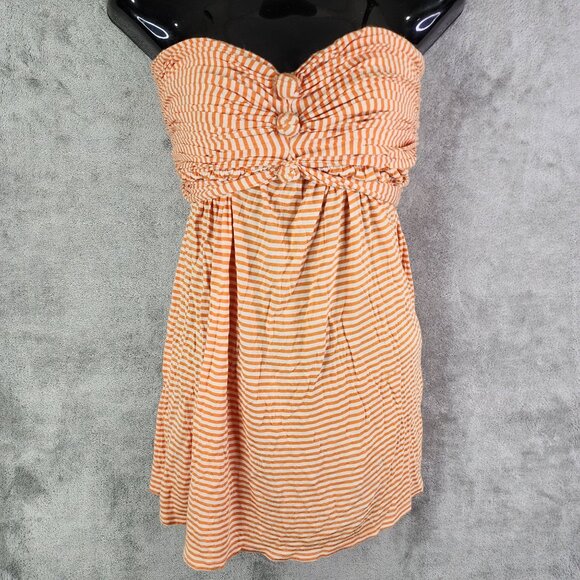 Women's BCBGMAXAZRIA Strapless Orange & White Striped Dress  Size M - Picture 2 of 11